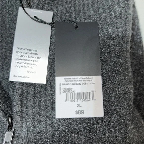 JF J.FERRAR x JASON BOLDEN Long Sleeve 3/4 Zip Charcoal Sweater Size XL - Picture 6 of 6